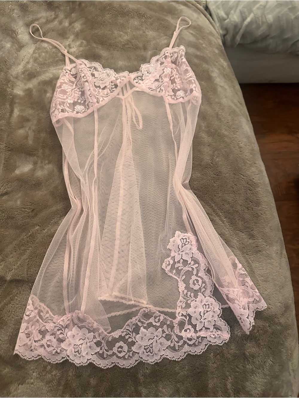 Powder baby pink lace sequined lingerie babydoll dress/top